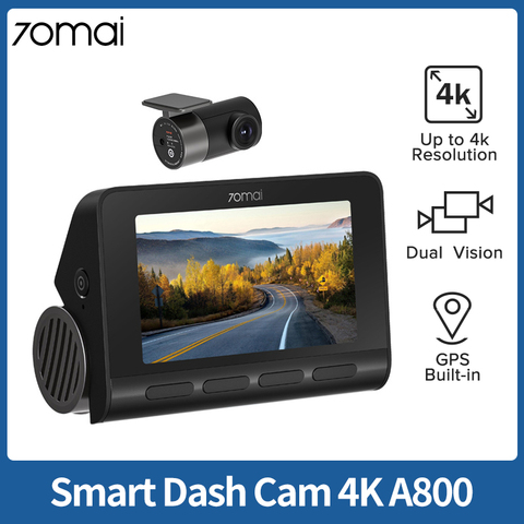 Stock 70mai-Cámara de salpicadero 4K A800S para coche, grabadora de vídeo para automóvil, DVR, GPS integrado, ADAS, visión delantera y trasera Dual, 24H, protector de estacionamiento ► Foto 1/6