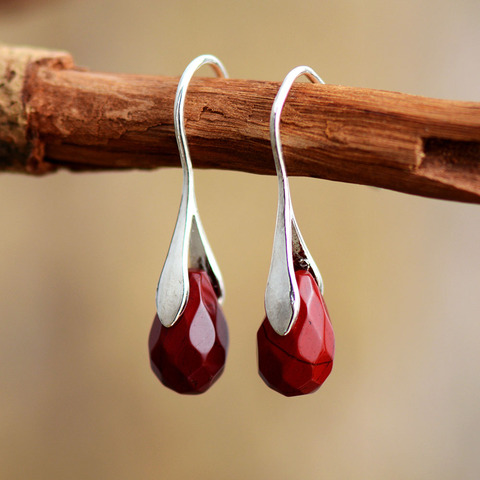 Pendientes con caída de piedra Natural para mujer jaspes rojos, pendientes elegantes y bonitos, regalos de envío directo ► Foto 1/6