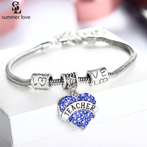 Pulsera de la amistad con abalorio del mejor maestro, joyería de corazón de cristal blanco, regalos para el día de la madre y el maestro ► Foto 1/6