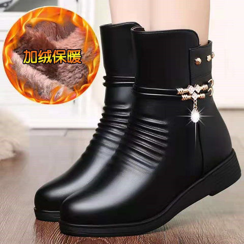 Botas de nieve de cuero genuino para mujer, zapatos de talla grande, lana gruesa forrada, para invierno, erf56, 2022 ► Foto 1/6