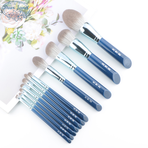 11 unids/set pinceles azules de maquillaje conjunto Fundación de bronceador esculpir resaltador de sombra de ojos cejas cepillo el pelo gris ► Foto 1/6