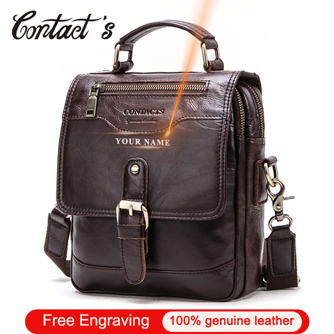 Contact's-Bolso cruzado de cuero de vaca para hombre, bandolera de hombro informal con grabado gratis, bolso de mano de alta calidad de 7,9 pulgadas ► Foto 1/6