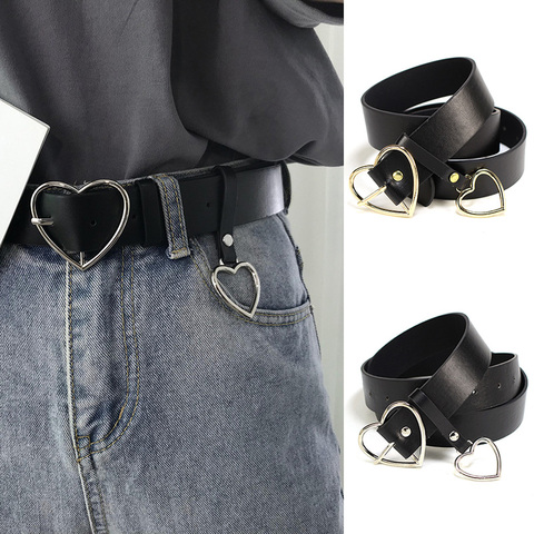 Cinturón de cuero con hebilla de corazón para mujer, Cinturón fino con forma de corazón, de marca de lujo, ajustable, Punk ► Foto 1/6