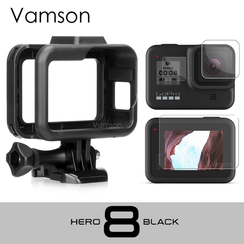 Vamson para GoPro héroe 8 negro carcasa de Marco frontera protectora de la cubierta de vidrio templado protector de pantalla para los accesorios de GoPro VP652 ► Foto 1/6