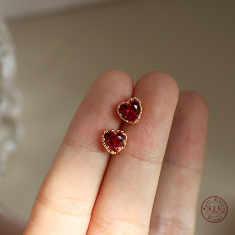 Pendientes de plata de ley 925 con broche de corazón rojo para mujer, joyería para fiesta y boda, accesorios, regalo de novia ► Foto 1/6