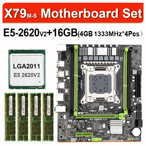 Juego de placa base X79 M-S con Xeon E5 2620 V2 LGA2011 4x4GB = 16GB 1333MHz DDR3 10600 ECC REG memory MATX SATA NVME m2 SSD ► Foto 1/6