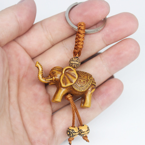 Llavero con colgante de elefante de madera de la suerte para hombre y mujer, cadena religiosa, llavero, joyería, venta al por mayor ► Foto 1/6