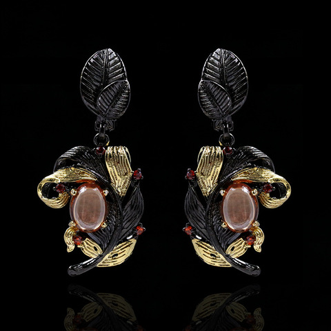 Pendientes colgantes de hojas para mujer, joyería de cristal transparente de lujo, plata 925, Oro Negro, joyería ► Foto 1/5