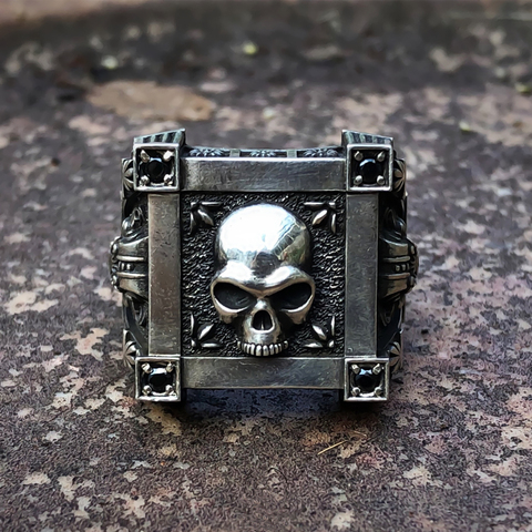 Gótico de acero inoxidable sello anillo Vintage de calavera negro cristal Cz anillos de hombre joyería para motero Punk ► Foto 1/3