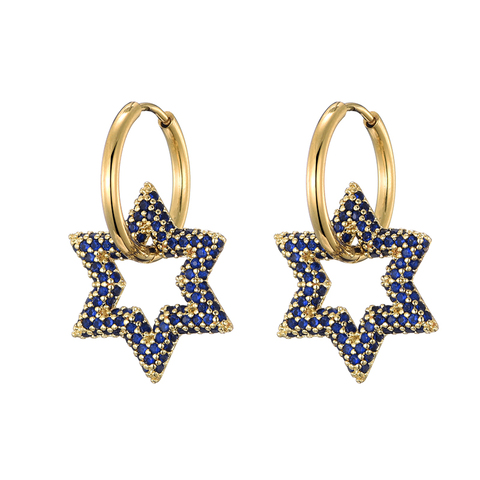 Pendientes redondos de aro con colgante de estrella para mujer, aretes de aro de circonita cúbica, color dorado, geométrico, de alta calidad ► Foto 1/6