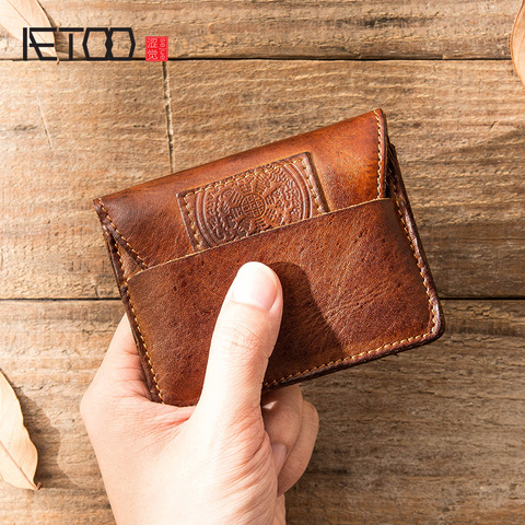 AETOO-Funda de cuero Vintage para licencia de conducir para hombre, bolso de tarjetas multifuncional, billetera de cuero hecha a mano ► Foto 1/6