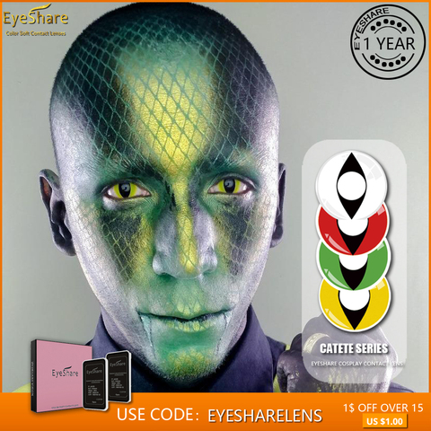 EYESHARE-lentillas de disfraz para Halloween, lentillas de disfraz, Ojos de gato, pupila bonita, cosmético, 1 par ► Foto 1/6