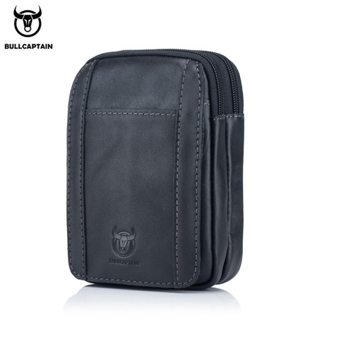 BULLCAPTAIN-riñonera informal de cuero de vaca para hombre, bolso de cintura con gancho a la moda, adecuado para estuche de cigarrillos, bolsa para teléfono móvil de 5,5 pulgadas ► Foto 1/6