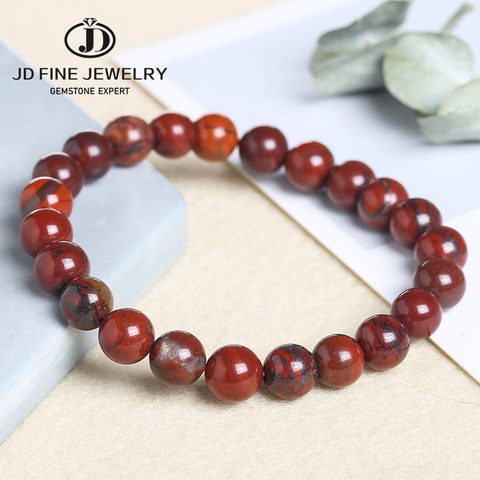 JD-Cuentas de piedra Natural, pulsera de jaspe de sangre roja, Gema brecciada, cuenta suelta redonda, Arco Iris, joyería artesanal ► Foto 1/6