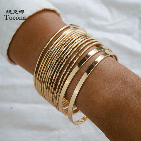 Tocona 14 unids/set Punk Color oro pulseras para las mujeres de moda brazalete de aleación de Metal, accesorios de la joyería al por mayor 15165 ► Foto 1/6