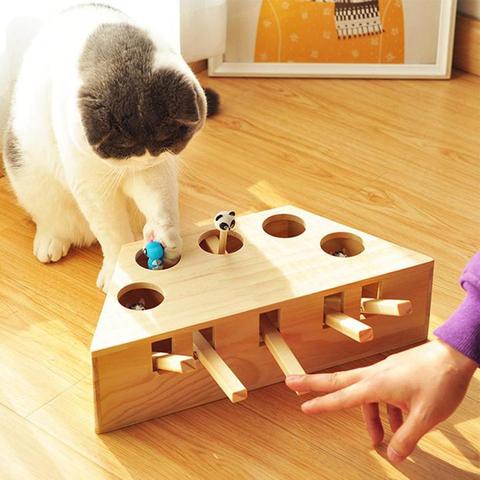 Juguetes de caza para gatos y mascotas, laberinto interactivo de madera Chase Mouse, Hamster de juguete para mascotas con agujero para ratón de 3/5 agujeros para interiores, Juguetes Divertidos para atrapar gatos ► Foto 1/6