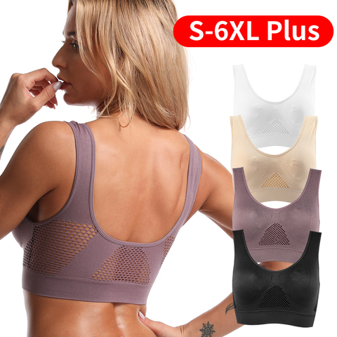 Sujetador sin costuras con almohadillas de talla grande sujetadores para mujeres activas Bralette sujetador sin hilos prenda superior push-up chaleco inalámbrica Lencería BH 5XL ► Foto 1/6