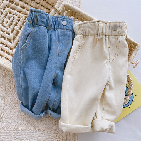 Pantalones vaqueros de cintura alta para niñas pequeñas, ropa de color azul marfil para niñas de 0 a 4 años ► Foto 1/6