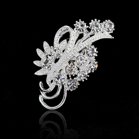 Accesorios de moda para mujer, elegantes y delicados broches de flores chapadas en plata con diamantes de imitación, alfileres para Collar, decoración de suéter ► Foto 1/5