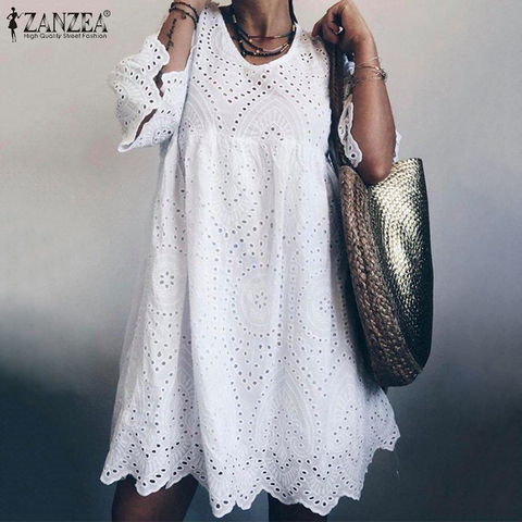 ZANZEA-vestido de encaje bohemio para mujer, moda de verano, manga acampanada, hasta la rodilla, de algodón hueco, 5XL, 2022 ► Foto 1/6