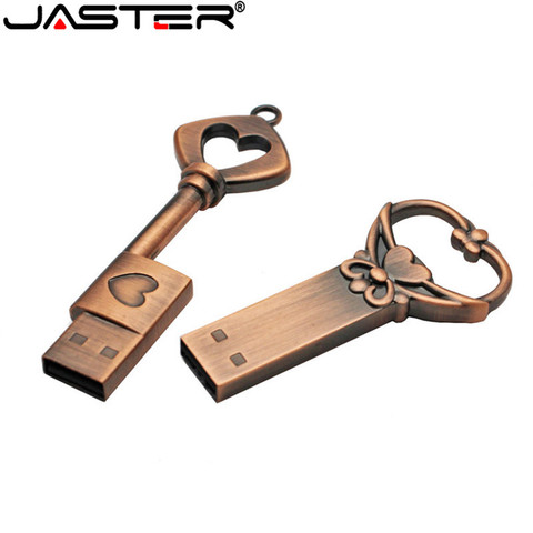 JASTER-unidad flash de Metal con forma de corazón pendrive de 4GB, 16GB, 32GB, 64GB, Llave de cobre, usb 2,0, lápiz de memoria de regalo, envío gratis ► Foto 1/6