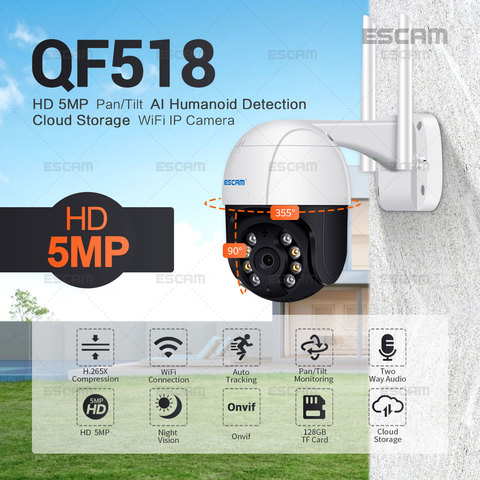 ESCAM-cámara IP QF518 de 5MP, detección humanoide de inteligencia artificial, seguimiento automático, almacenamiento en la nube, WiFi, Audio bidireccional, visión nocturna ► Foto 1/6