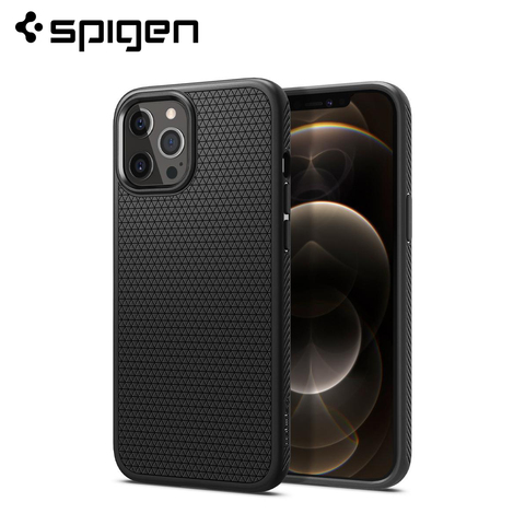 Spigen-Funda de Aire líquido para iPhone, protector antideslizante de TPU Flexible, color negro mate, para iPhone 12 Pro / iPhone 12 (6,1 