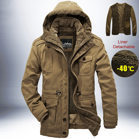 Marca chaqueta de invierno los hombres grueso cálido Chaqueta Hombre Parkas de Cachemira de calidad forro desmontable 2 en 1 capa de talla grande L-4XL ► Foto 1/6