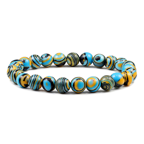 Pulseras de piedra Natural de malaquita azul para hombre y mujer, pulsera de cuentas budista, chacra, oración, Mala, Yoga ► Foto 1/6