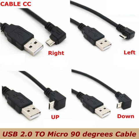 Cable conector de carga de datos para tableta, Micro USB macho a macho, con ángulo de 90 grados, arriba, abajo, izquierdo y derecho, 25cm, 50cm, 5m, 1m ► Foto 1/4