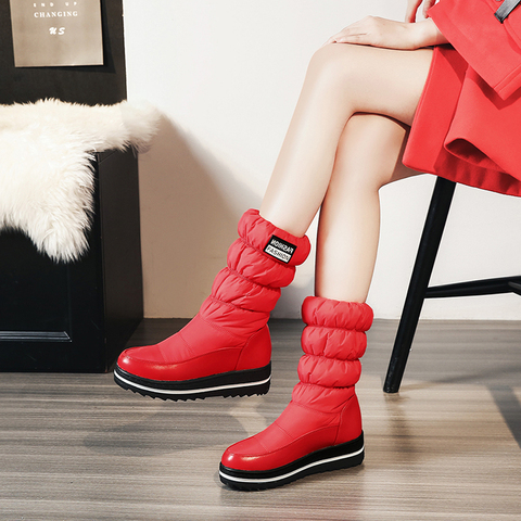 Zapatos de plataforma antideslizantes para mujer, botas cálidas de felpa sin cordones, cómodas botas de punta redonda, botas de nieve de talla grande ► Foto 1/6