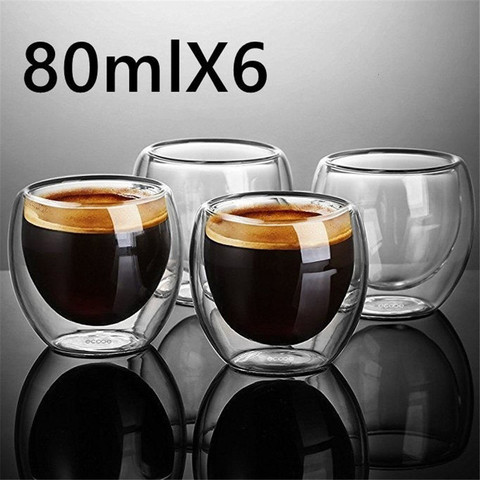 Vasos de Taza de cristal de doble pared para café Espresso, resistentes al calor, hechos a mano, Taza de leche, de cristal, para té y cerveza ► Foto 1/5