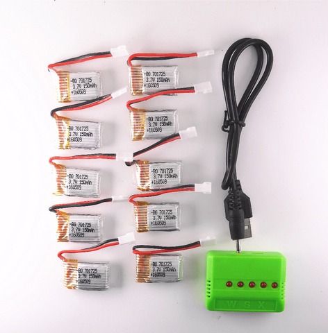 10 unids/lote 3,7 V 1S 150mAh y X5 1 en 5 USB cargador para JJRC H8 Mini batería de Lipo de Eachine H8 piezas de cuadricóptero de control remoto ► Foto 1/6