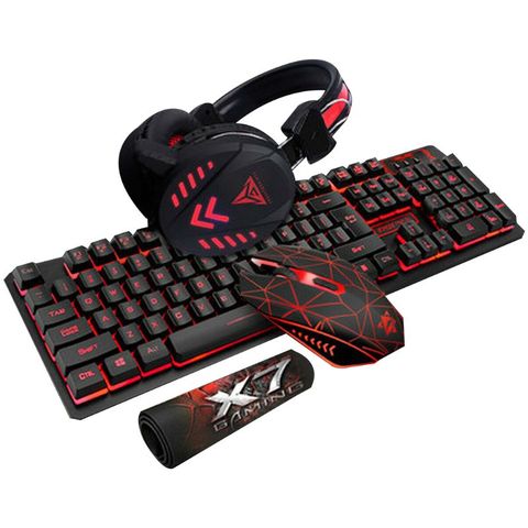 Teclado con cable USB K59, 4 unidades por juego, Mouse Pad iluminado para videojuegos, auriculares con retroiluminación, 3 colores a elegir ► Foto 1/6