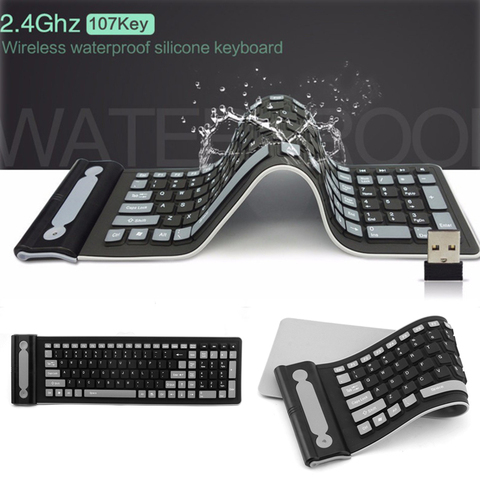 Teclado inalámbrico de silicona plegable 2,4G, teclado Delgado Usb Flexible impermeable, teclado Universal silencioso enrolladas para ordenador portátil ► Foto 1/6