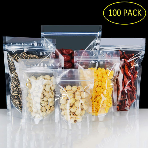 100 Uds PET transparente bolsas de plástico Zip Lock bolsa Mylar Ziplock de pie de especias de alimentos bolsa de embalaje de polvo claro envío gratis ► Foto 1/4