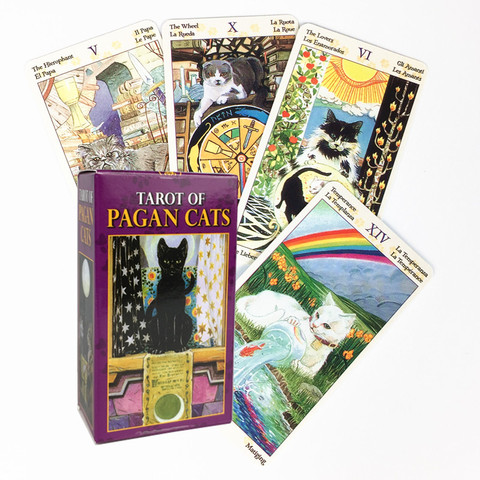 Las cartas del Tarot tamaño Mini Tarot de los gatos paganos todos inglés juego de mesa de Tarot tarjetas reunión familiar mesa de juego de mesa ► Foto 1/6