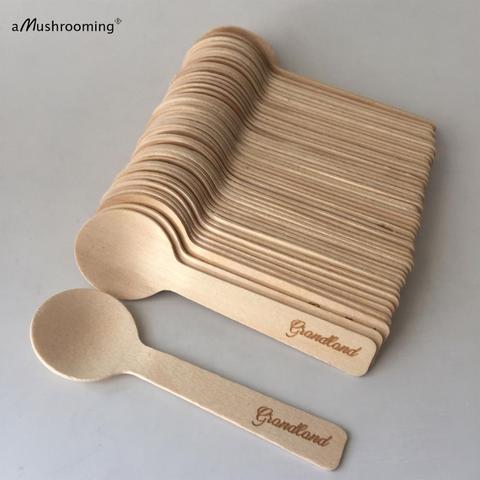 Mini cucharas de té de madera personalizadas, cucharas de helado desechables para pastel de postre, degustación, cumpleaños y despedida de soltera, cuchara vintage para boda ► Foto 1/4