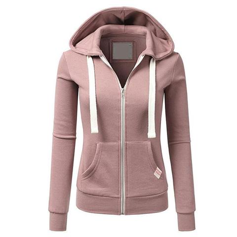 Sudadera con capucha informal para mujer, ropa deportiva para exteriores, Color sólido, manga larga, sudadera con bolsillos, abrigo deportivo con cremallera ► Foto 1/6