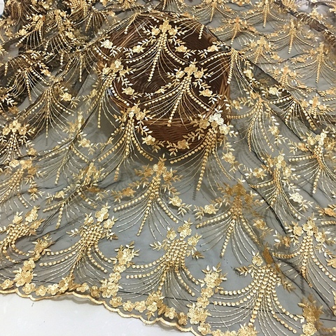 La calidad de la tela africana de encaje de oro real de red francés bordado tul encaje tela para fiesta nigeriana vestido de boda Vestido de 50*125cm ► Foto 1/6