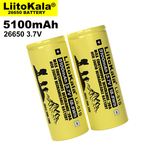 16 Uds Liitokala LII-51S 26650 3,7 V 4,2 V 5100mA de Curre 20A de energía batería de litio recargable 26650A conveniente para la linterna ► Foto 1/6