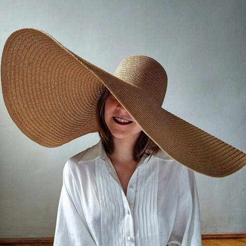 Sombrero de playa de verano plegable de paja de ala grande Sun