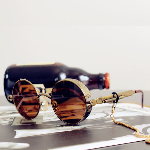 Los hombres y las mujeres clásico Steampunk gafas de sol hombres y mujeres gafas de sol de marca de lujo Retro gafas de sol redondas de Metal gafas Retro ► Foto 1/6