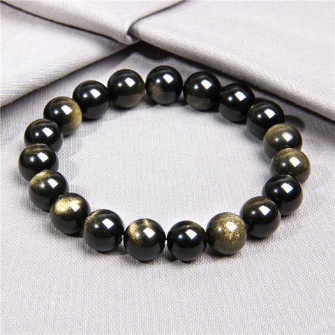 Obsidiana-pulsera dorada con cuentas de piedra Natural negra para hombre y mujer, brazalete para Yoga, accesorios para hacer joyería a mano ► Foto 1/6