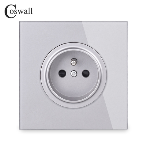 Coswall-Panel de cristal 16A toma de corriente de pared estándar, conexión a tierra con cerradura protectora para niños, serie gris R11 ► Foto 1/5