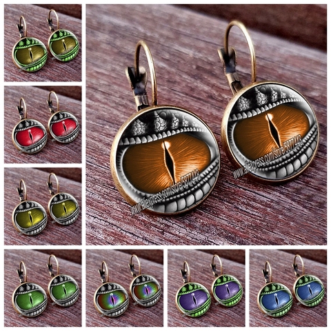 Pendientes de tuerca con forma de ojo de dragón para mujer, joyería de moda con forma de ojo de Animal, colgante francés, cabujón de cristal de Color brillante ► Foto 1/6