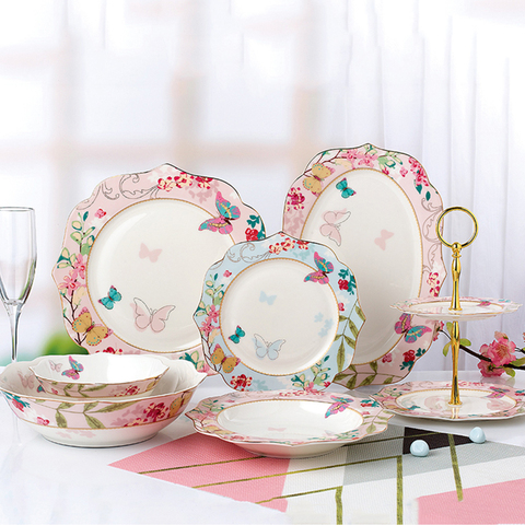 De plato de cerámica anidación conjunto esmaltes fiesta Flora juego de vajilla de porcelana desayuno postre platos tazón de fideos taza café hogar Decoración ► Foto 1/6