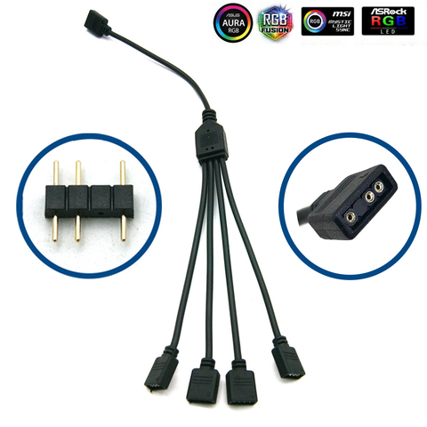 Cable extensor divisor para ventilador de ordenador placa base AURA RGB cinta de luz LED, 5-24V, 3 pines, conector RGB 1 a 1, 2, 3, 4, 5, 3 pines ► Foto 1/6