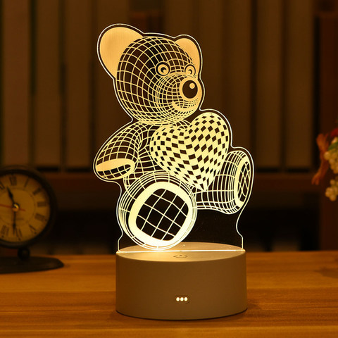 Chico luz de la noche luz de noche LED 3D tabla creativa lámpara corazón romántico oso luz chico s Gril casa caja de regalo decorativa ► Foto 1/6