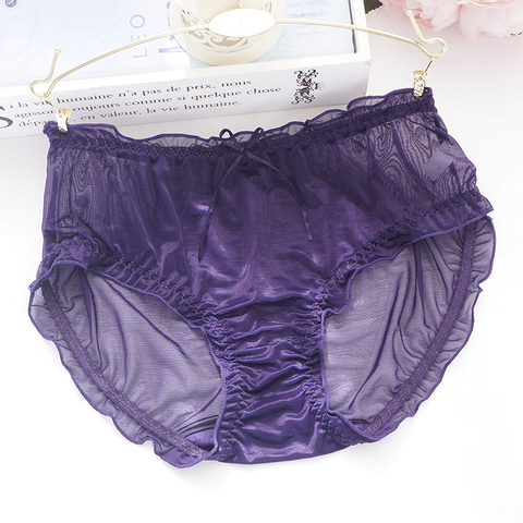 Bragas sexys para mujer, ropa interior de seda falsa transparente de malla fina, tallas grandes, novedad de verano, bragas talla grande ► Foto 1/6